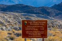 A Lake Mead National Recreation Area sign on April 10, 2025, east of Boulder City. A hiker died ...