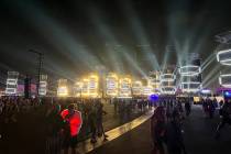 Crowds at the CircuitGrounds move to a different area of EDC at the Las Vegas Motor Speedway af ...