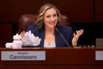 Senate Majority Leader Nicole Cannizzaro, D-Las Vegas, speaks during a meeting of the Senate Fi ...