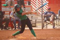 Palo Verde's Taylor Johns hits the ball during a softball game at Arbor View High School on Mon ...