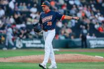 Aviators manager Fran Riordan points to one of his players during a baseball game between the L ...