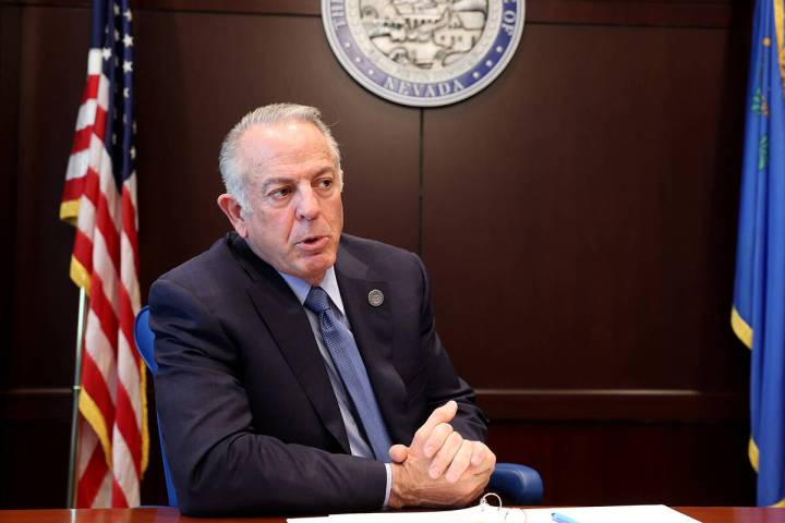 Gov. Joe Lombardo talks to the Review-Journal at his Las Vegas 168飞艇开奖官网开奖 office Monday, March 24, 2025. ( ...