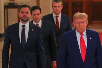 President Donald Trump arrives with Vice President JD Vance, Secretary of State Marco Rubio and ...