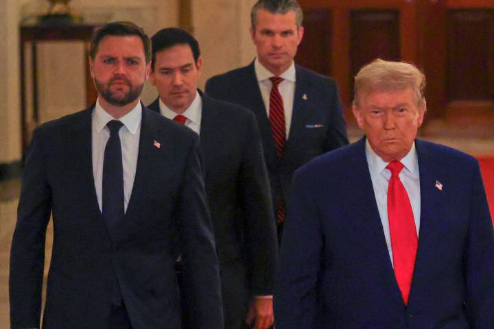 President Donald Trump arrives with Vice President JD Vance, Secretary of State Marco Rubio and ...